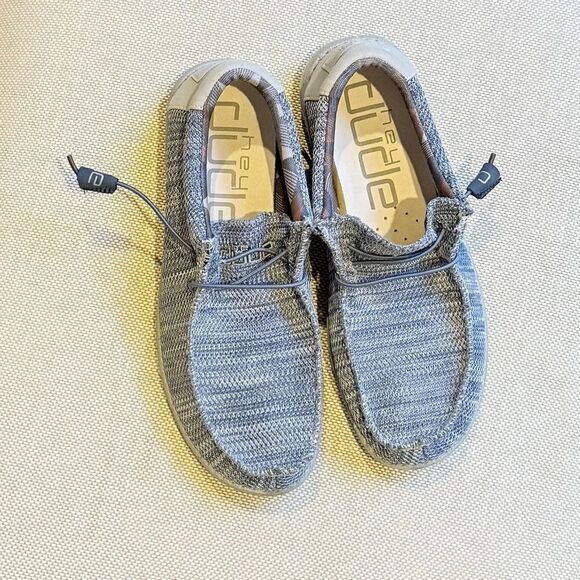 Hey Dude Wally Sox Slip On Deck Shoes In Mottled Steel Blue and Grey - Picture 1 of 12